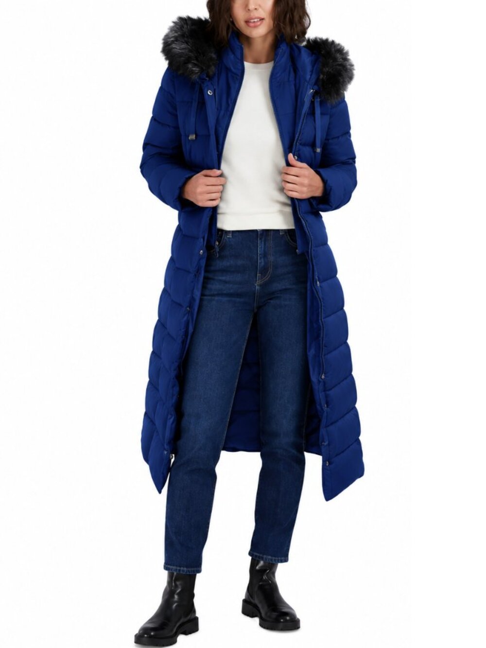Lands' End Winter Maxi Down Coat Hooded Puffer Navy XL #A4951